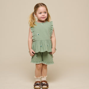 Bestickte Seersucker-Shorts - Kids - Dusty Green | 100984 Nora