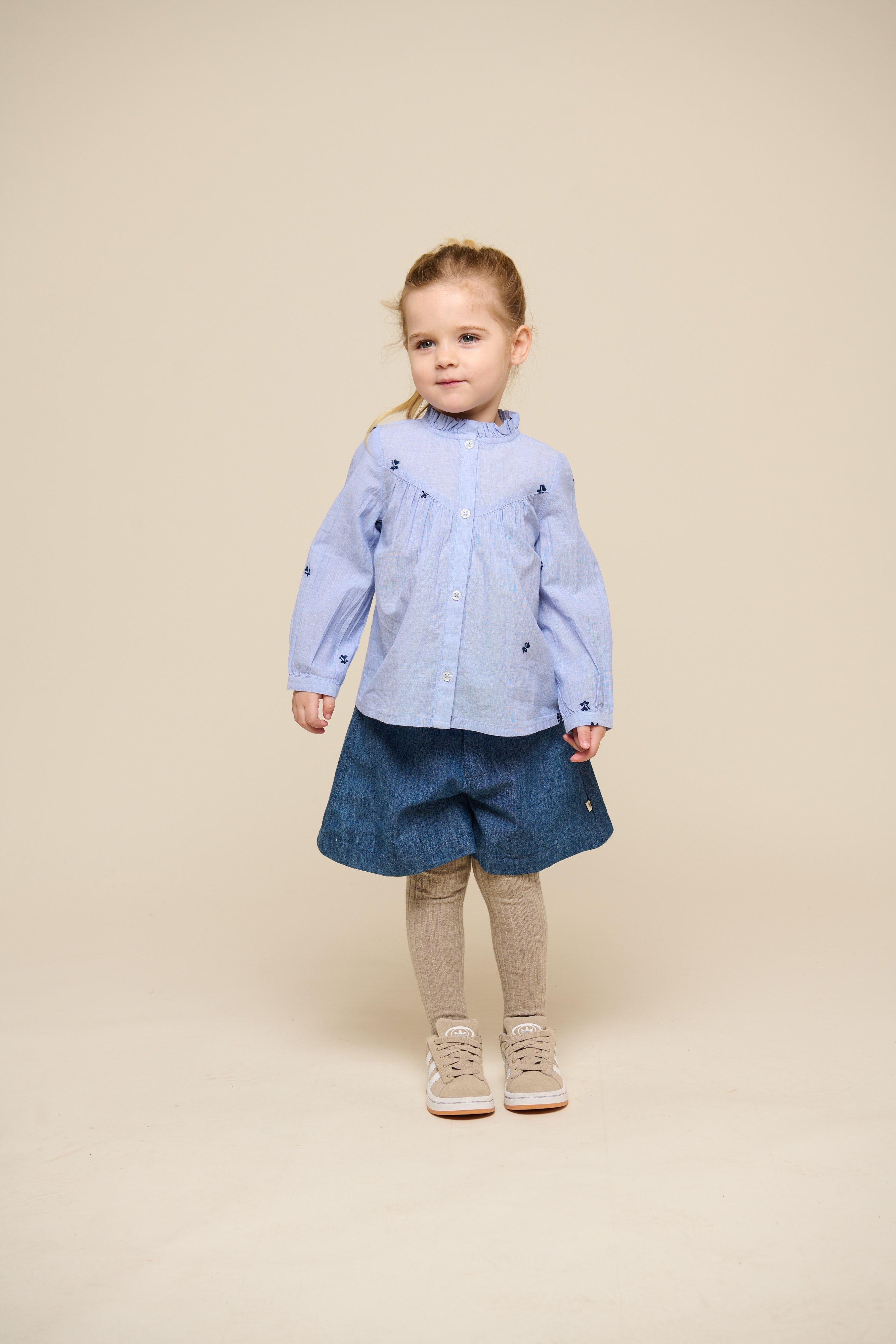 Embroidered Chambrey Shirt - Kids - Light Blue | 101058 Rose