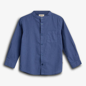 Leinen Stehkragenhemd - Dusty Cobalt | 100174 Pelle