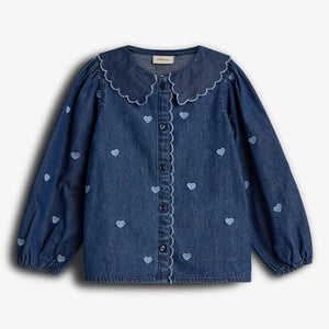 Jeanshemd mit Stickerei - Dark Blue Denim with Blue Heart | 100178 Debbie