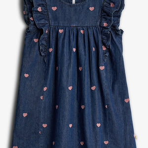 Jeanskleid mit Stickerei - Dark Blue Denim with Rose Heart | 100184 Debbie