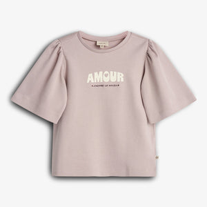 T-Shirt mit Puffärmeln und Aufdruck - Light Purple | 100258 Rosa