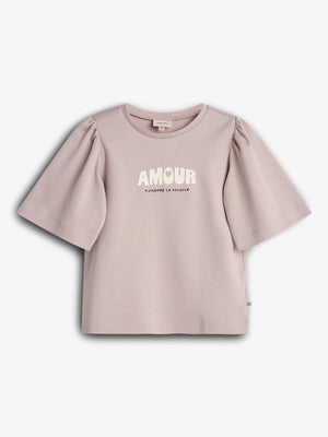T-Shirt mit Puffärmeln und Aufdruck - Tween - Light Purple | 100462 Rosa