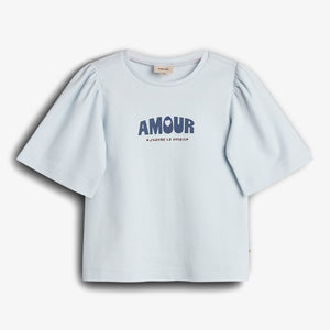 T-Shirt mit Puffärmeln und Aufdruck - Barely Blue | 100260 Rosa