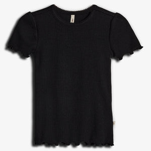Modal-Ripp Kurzarm-T-Shirt - Black | 100321 Fiona