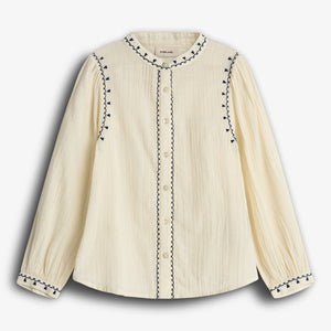 Bluse mit Kontraststickerei -  Off White | 100483 Harper
