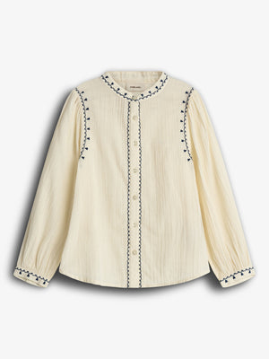 Bluse mit Kontraststickerei -  Off White | 100483 Harper