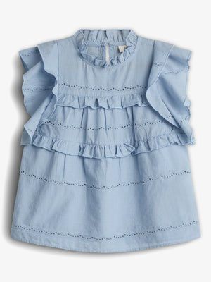 Ärmellose Rüschenbluse - Blue | 100484 Frida
