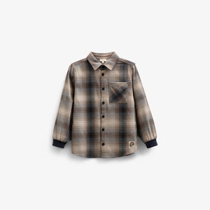 Kariertes Flanellhemd mit Rippbündchen - Kids - Brown Navy Check | 100529 Henry