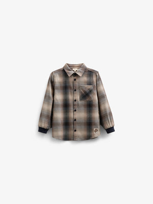 Kariertes Flanellhemd mit Rippbündchen - Kids - Brown Navy Check | 100529 Henry