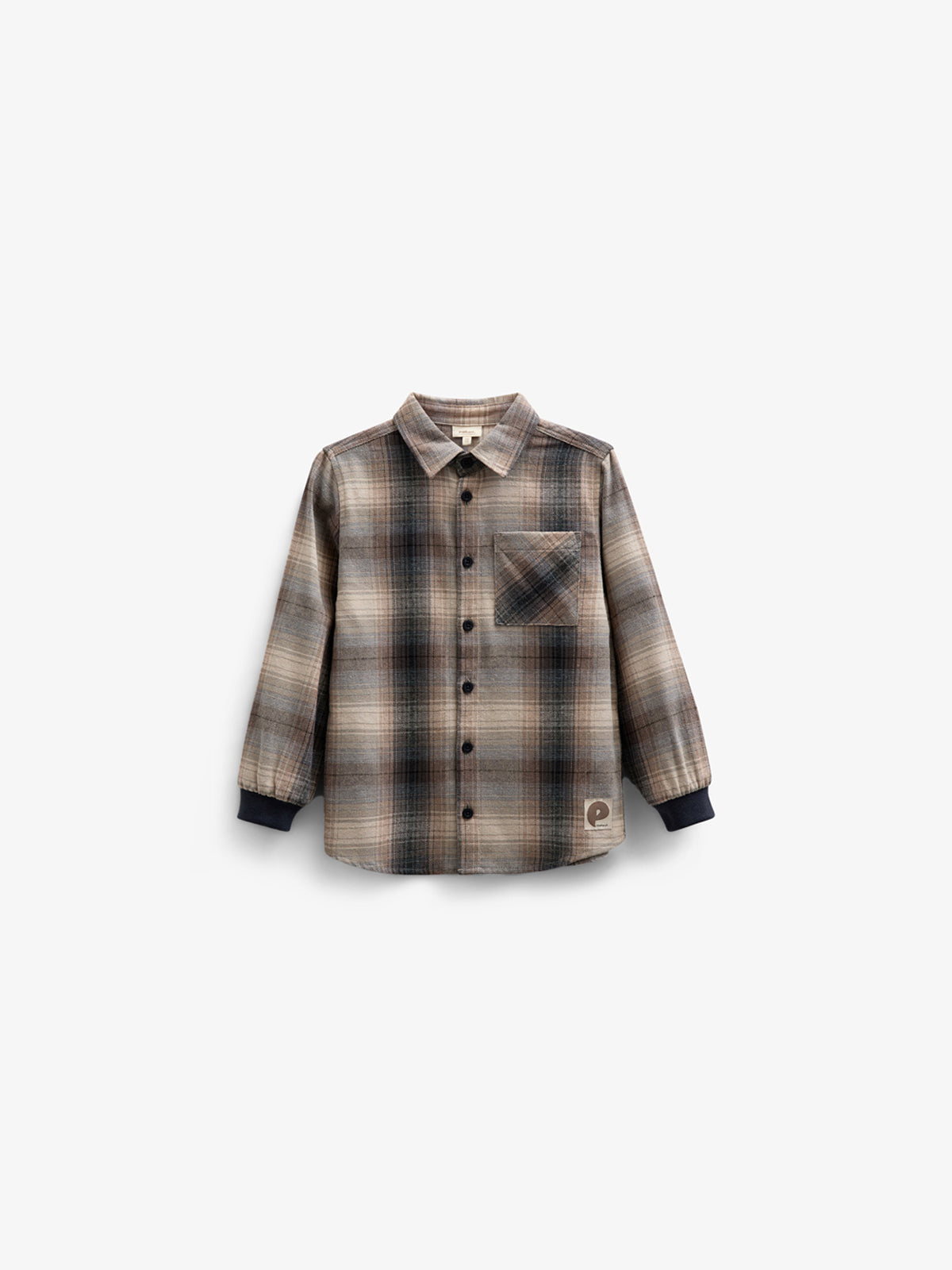 Kariertes Flanellhemd mit Rippbündchen - Kids - Brown Navy Check | 100529 Henry