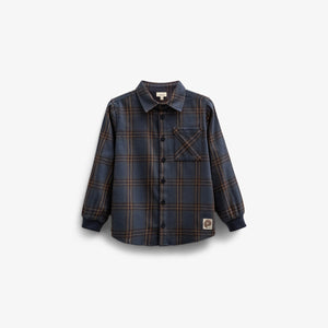 Kariertes Flanellhemd mit Rippbündchen - Kids - Navy Check | 100530 Henry