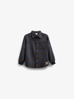 Kariertes Flanellhemd mit Rippbündchen - Kids - Navy Check | 100530 Henry