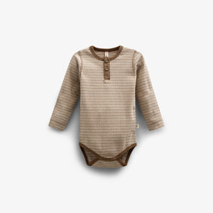 Langärmeliger Baumwoll-Ripp-Body - Kids - Coffee Stripe | 100559 Manson