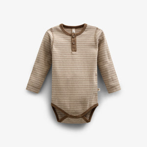 Langärmeliger Baumwoll-Ripp-Body - Kids - Coffee Stripe | 100559 Manson