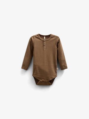 Langärmeliger Baumwoll-Ripp-Body - Kids - Coffee | 100561 Manson