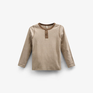 Langärmeliges T-Shirt aus Baumwollripp - Kids - Coffee Stripe | 100564 Manson