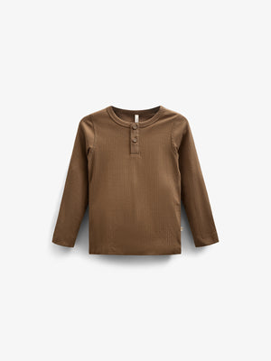 Langärmeliges T-Shirt aus Baumwollripp - Kids - Coffee | 100568 Manson