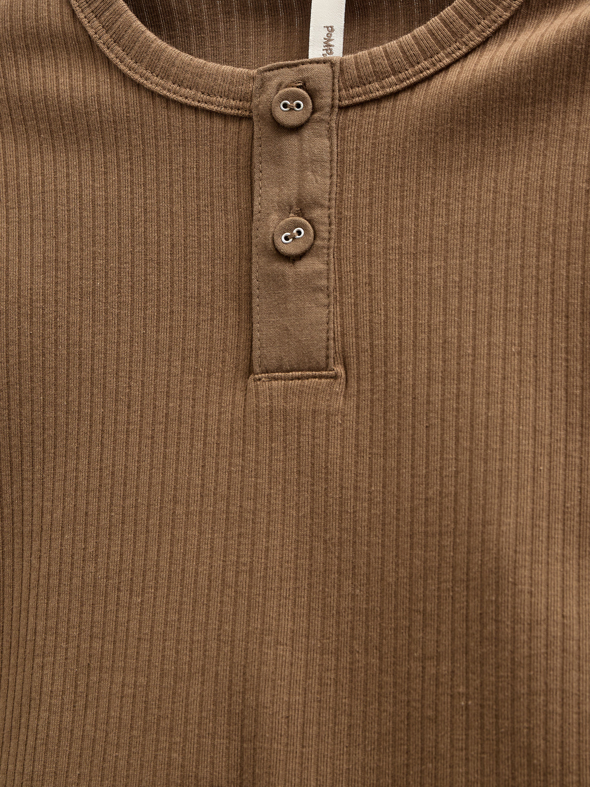 Langärmeliges T-Shirt aus Baumwollripp - Kids - Coffee | 100568 Manson