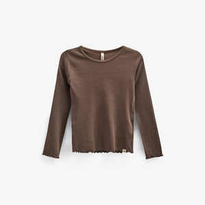 Langärmeliges T-Shirt aus Modalripp mit Picot-Rand - Kids - Chocolate | 100576 Mia