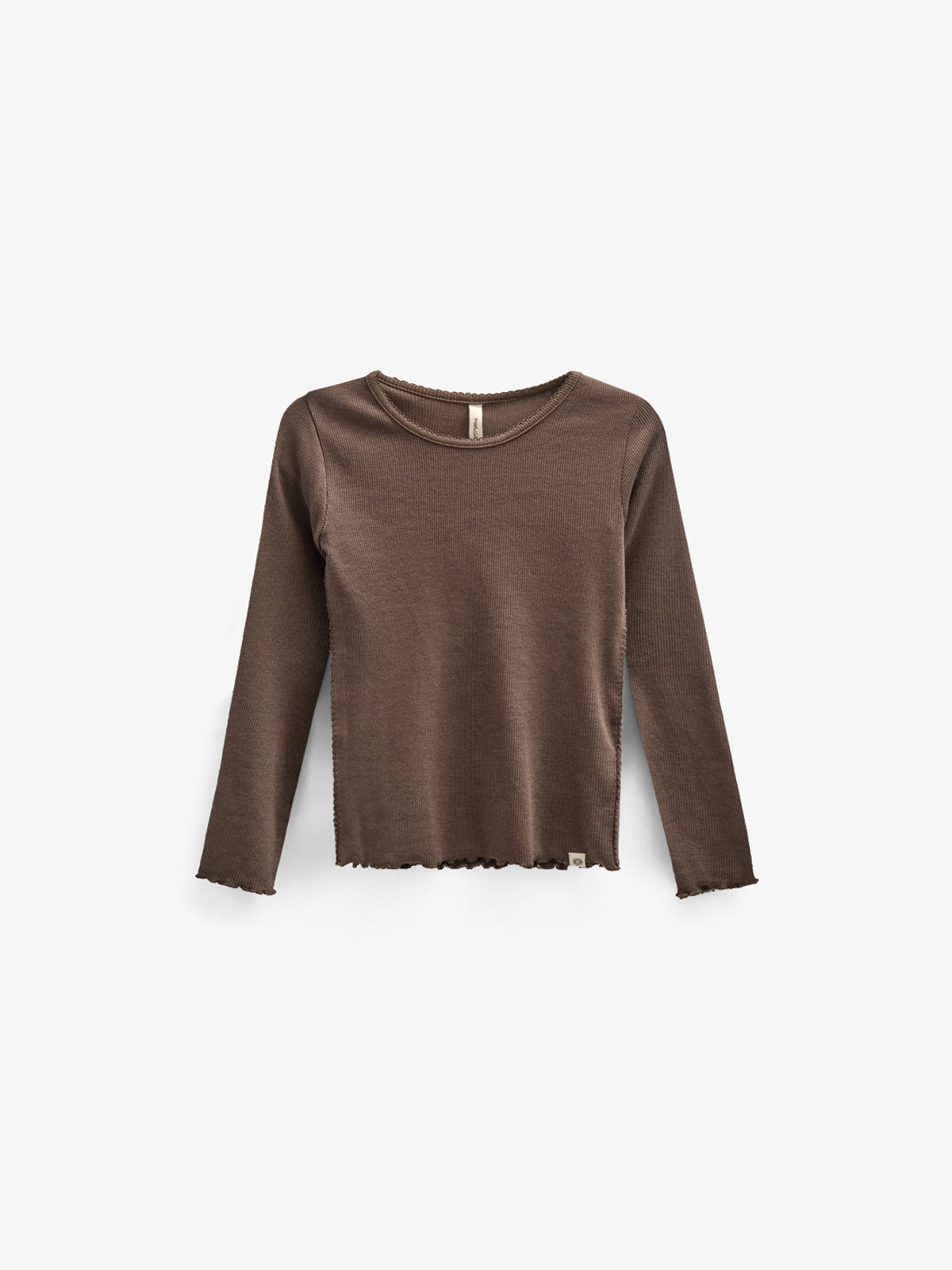 Langärmeliges T-Shirt aus Modalripp mit Picot-Rand - Kids - Chocolate | 100576 Mia