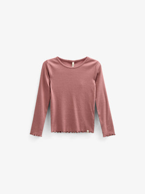 Langärmeliges T-Shirt aus Modalripp mit Picot-Rand - Tween - Old Rose | 100579 Mia