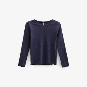 Langärmeliges T-Shirt aus Modalripp mit Picot-Rand - Kids - Navy | 100580 Mia
