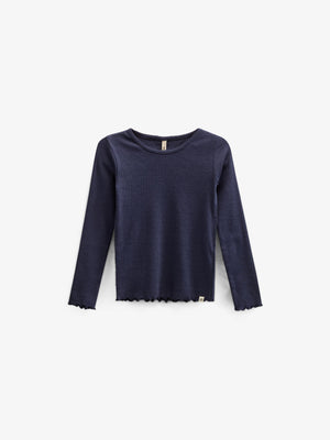Langärmeliges T-Shirt aus Modalripp mit Picot-Rand - Tween - Navy | 100581 Mia