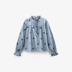Popeline-Bluse mit Stickerei - Kids - Blue | 100675 Adison