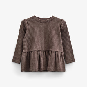 Weiche Ripp-Bluse mit Schößchen - Kids - Chocolate Melange | 100699 Alana