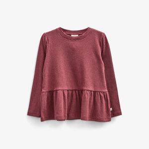 Weiche Ripp-Bluse mit Schößchen - Kids - Burgundy Melange | 100700 Alana