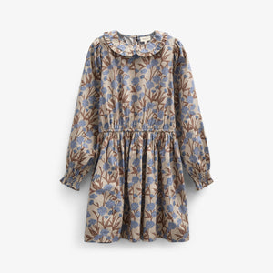 Bedrucktes Popeline-Kleid aus Baumwolle mit Gummizug in der Taille - Tween - Blue / Brown | 100719 Amy