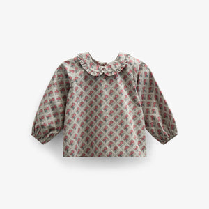 Bedruckte Popeline-Bluse aus Baumwolle mit Kragen - Kids - Green w. Vintage Red | 100725 Amine