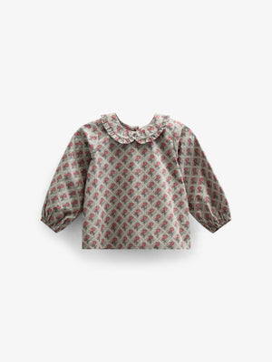 Bedruckte Popeline-Bluse aus Baumwolle mit Kragen - Kids - Green w. Vintage Red | 100725 Amine