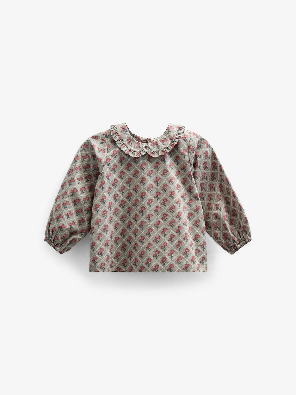 Bedruckte Popeline-Bluse aus Baumwolle mit Kragen - Kids - Green w. Vintage Red | 100725 Amine