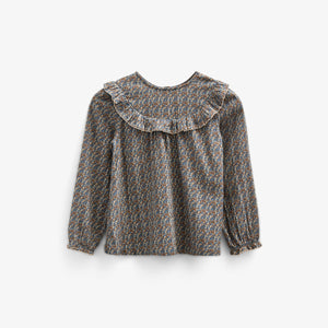 Bedruckte Zwei-Wege-Bluse aus doppelter Gaze - Tween - Blue / Brown | 100730 Maggie