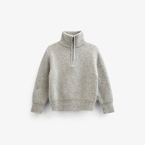 Woll Mix-Pullover mit halbem Reißverschluss - Tween - Grey Melange | 100753 Adam