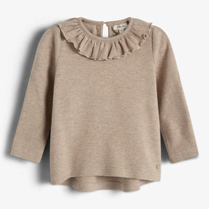 Bluse mit Pierrotkragen aus Plüsch-Jersey - Little - Beige Melange