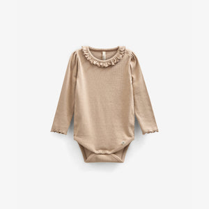 Langärmeliger Body aus Modalripp mit Picot-Rand - Kids - Caffe Latte | 100784 Mia