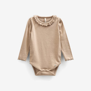 Langärmeliger Body aus Modalripp mit Picot-Rand - Kids - Caffe Latte | 100784 Mia