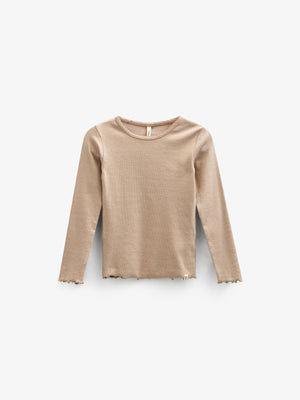 Langärmeliges T-Shirt aus Modalripp mit Picot-Rand - Tween - Caffe Latte | 100787 Mia