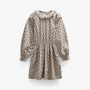 Bedrucktes Kleid aus Baumwollpopeline mit Gummizug in der Taille - Tween - Caffe Latte w. Blue | 100801 Amine