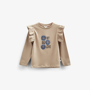 Jersey-Bluse mit Rüschenärmeln und Frontprint - Kids - Caffe Latte | 100842 Demi