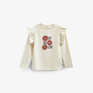 Jersey-Bluse mit Rüschenärmeln und Frontprint - Tween - Off White | 100845 Demi