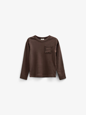 Langarm-T-Shirt mit Brusttasche - Kids - Chocolate | 100870 Sienna