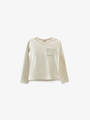Langarm-T-Shirt mit Brusttasche - Tween - Off White | 100873 Sienna