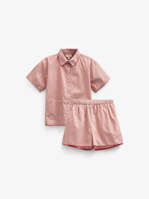 Gestreiftes Poplinhemd und Shorts Set - Kids - Old Rose/Cherry Red | 100946 Olivia