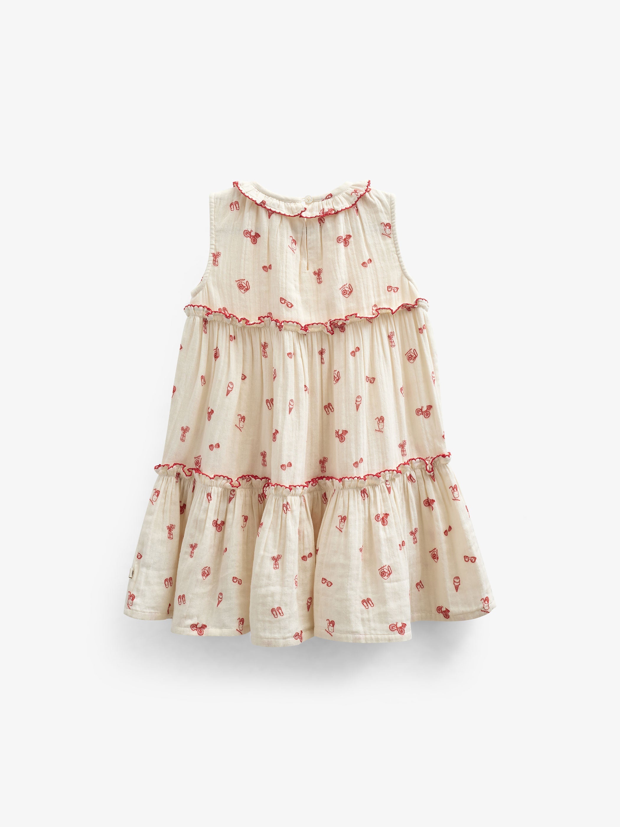 Bedrucktes Gaze-Kleid mit Kragen - Kids - Offwhite/Cherry Red | 100975 Fiona