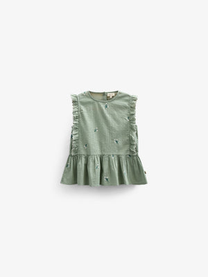 Besticktes Seersucker-Top - Kids - Dusty Green | 100980 Nora