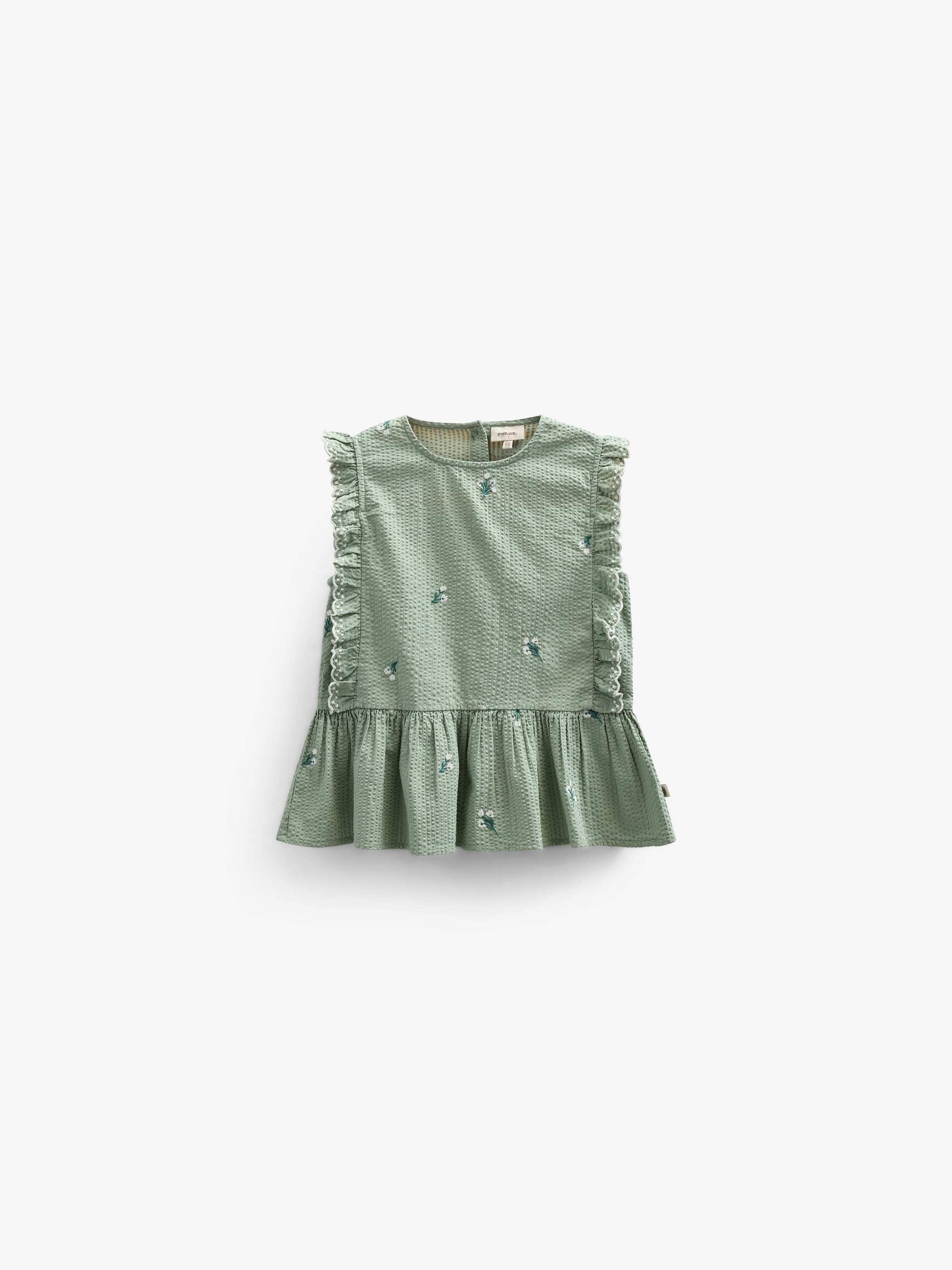 Besticktes Seersucker-Top - Tween - Dusty Green | 100981 Nora